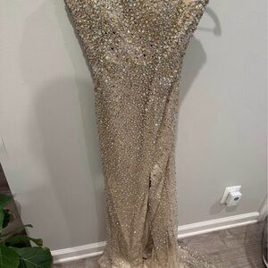 Sherri Hill Champagne Sequin Prom Gown